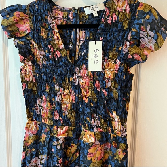 NWT Sea NY Ines Floral Navy Smock Midi Dress size 4 BRAND NEW - Picture 4 of 17